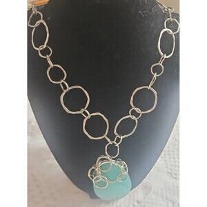 Lia Sophia Shoreline Aqua Faceted Silver Necklace Retail $84.00